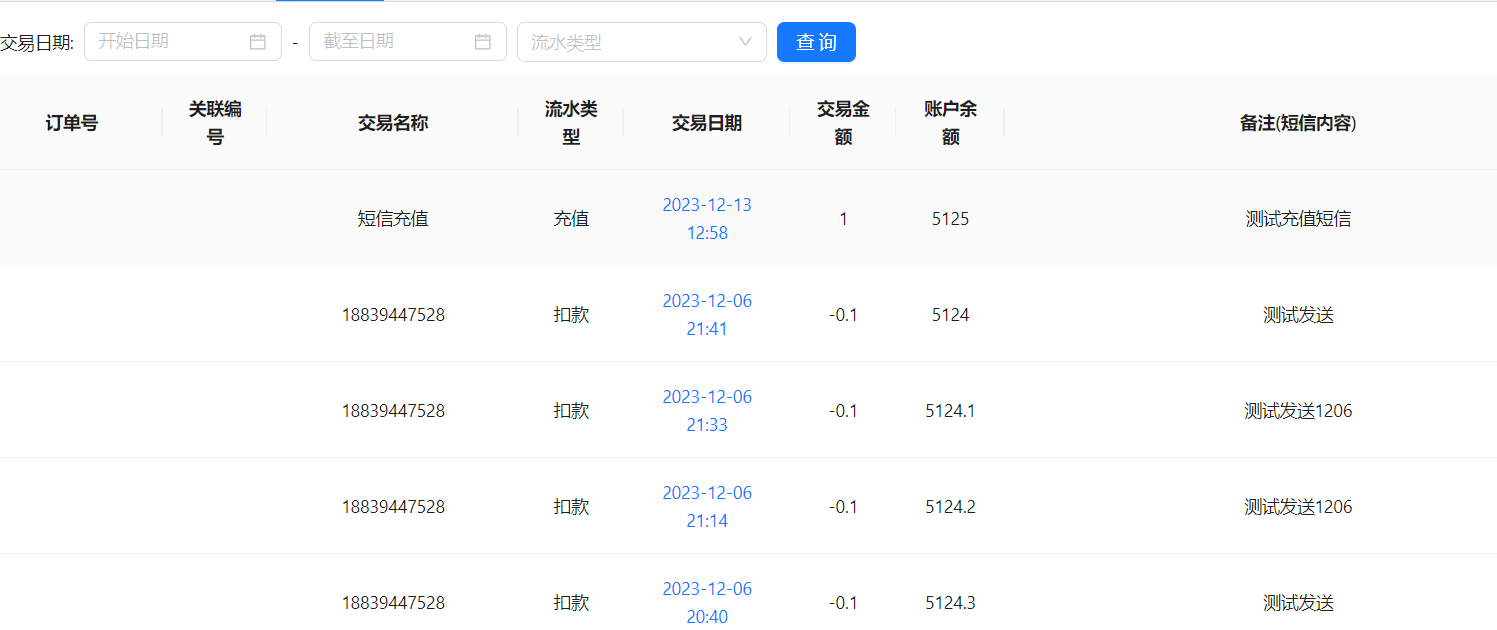 短信交易记录